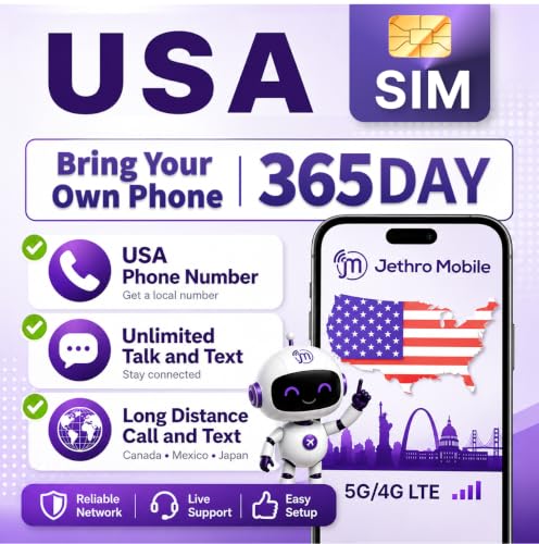 Jethro Mobile One Year Unlimited Talk & Text Cell Phone Plan, 5G/4G LTE, Compatible with GSM Senior Cell Phones, Dumb Phones & Feature Phones, 3-in-1 Size SIM Card