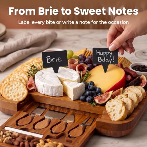 Image of SMIRLY Charcuterie Board Set with Serving Accessories, Bamboo Brown