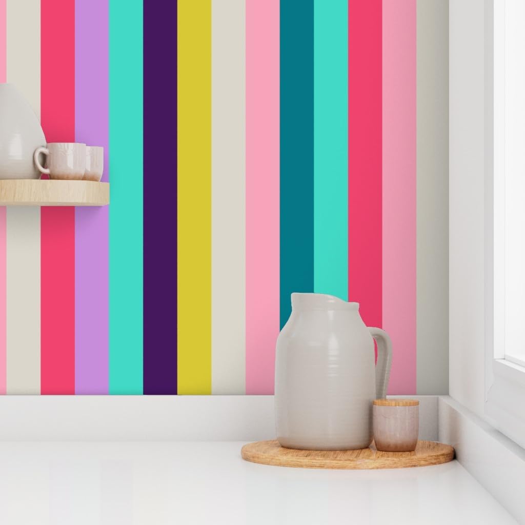 Peel & Stick Wallpaper 6ft x 2ft - Candy Coordinate Stripes Mermaid Colorful Modern Vertical Line Custom Removable Wallpaper by Spoonflower
