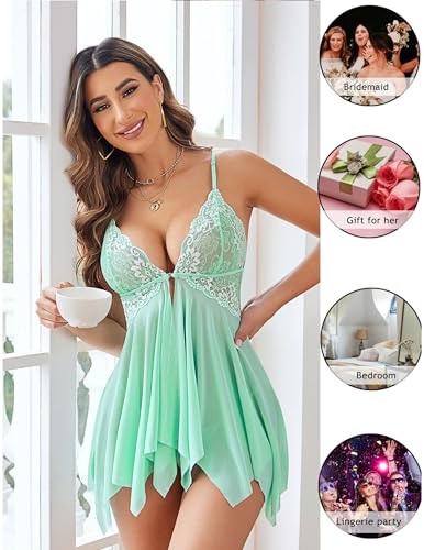 Image of Avidlove Women Lace Lingerie Front Closure Babydoll V Neck Nightwear Sexy Chemise Nightie