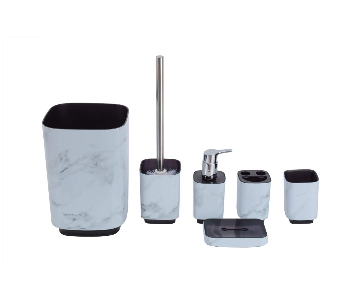 BH Home 6-Piece Glossy Bathroom Accessories Set. Made of 100% Polyresin (Marble)