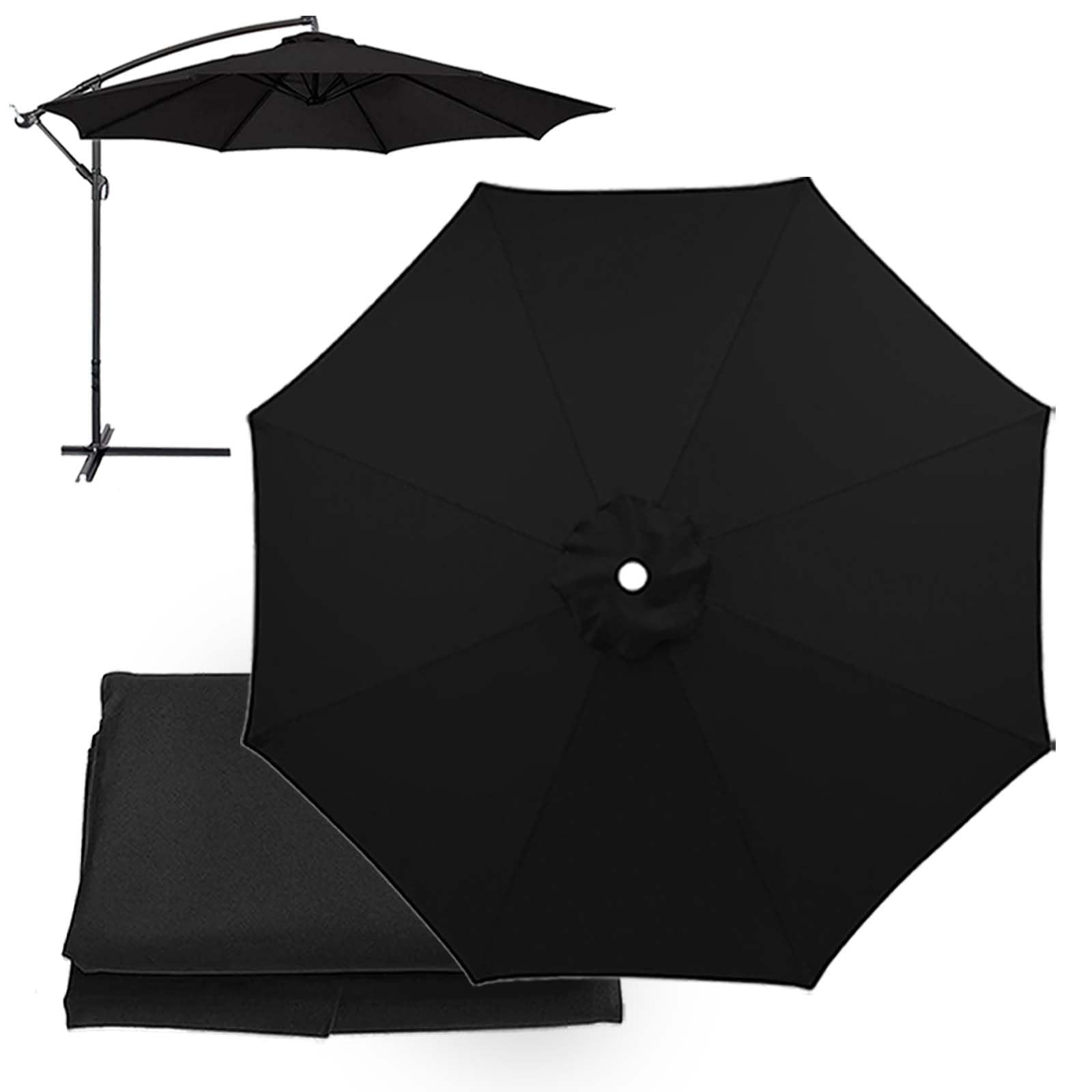 XEISYO Replacement Umbrella Covers 2/2.3/2.5/2.7/3/3.5M, 6/8 Ribs, UV Protection Garden Replacement Parasol Canopy, for Patio Yard Beach (Black,8ribs-3.5m/11.5ft)
