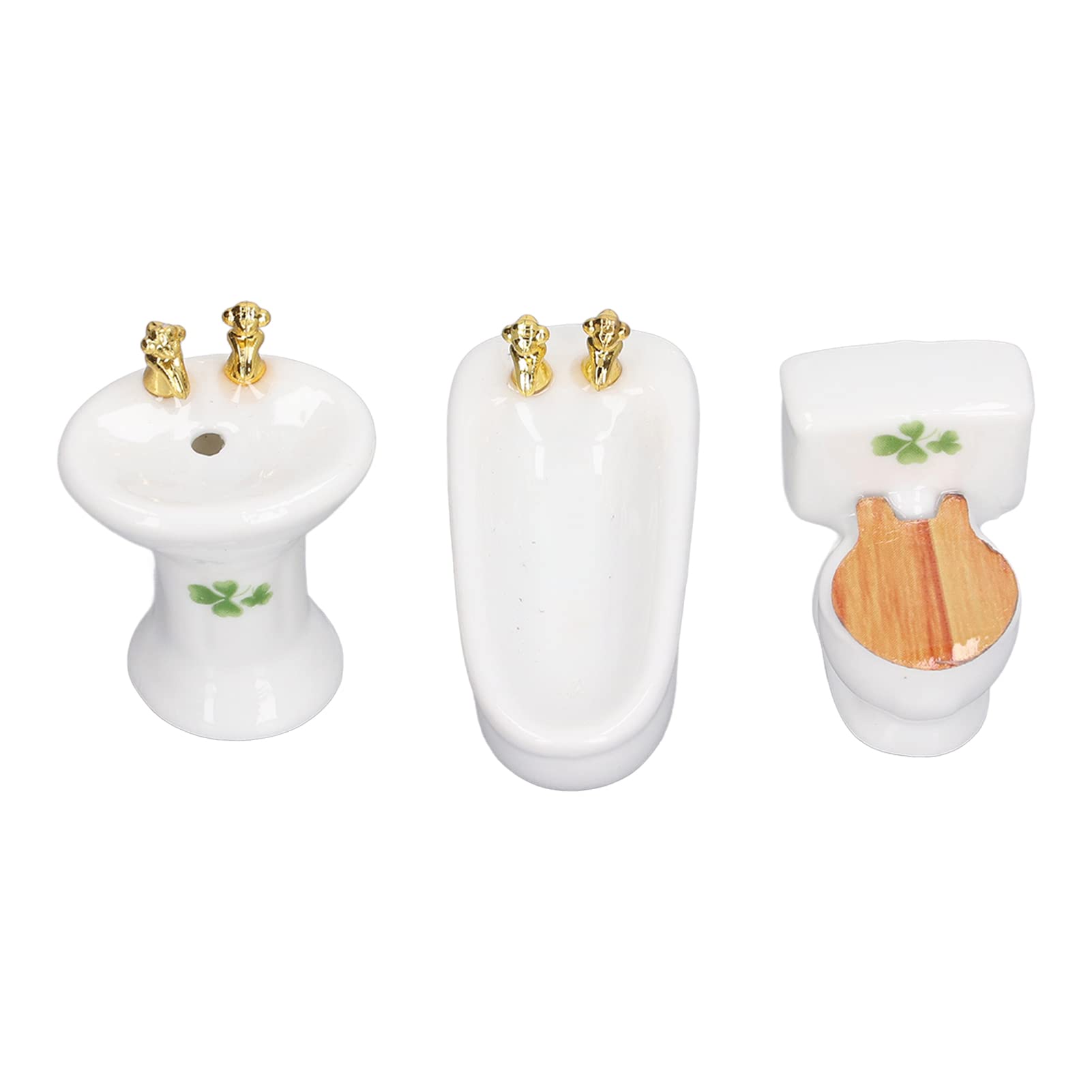 NIBEMINENT 3Pcs Dollhouse Miniature Bathroom Set Ceramic Simulation Bathtub  Toilet Sink 1/24 Dollhouse Bathroom Furniture Grass Pattern