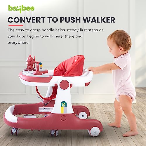 Image of Baybee Magnum 2 in 1 Baby Walker for Kids, Round Kids Push Walker with Parental Handle & Height Adjustable, Foldable Activity Walker for Baby with Musical Toy Bar for 6-18 Months Boys Girls (Red)