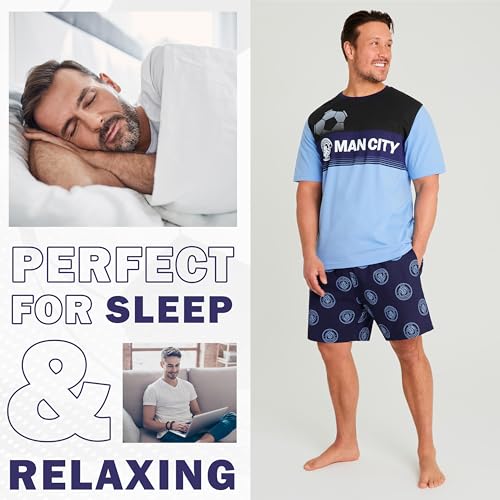 Manchester City F.C. Mens Short Pyjamas Set, Cotton Lounge Wear Man City Gifts3