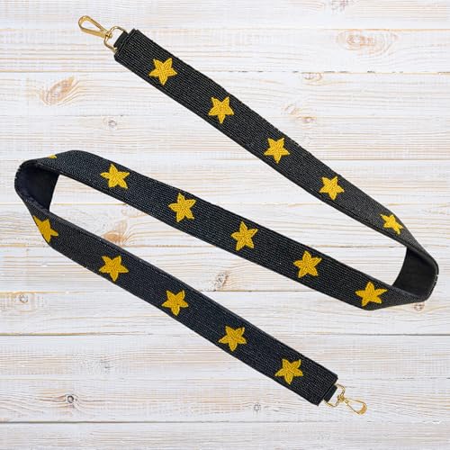 Lashicorn Black with Yellow Stars Beaded Purse Strap 49” Clear Stadium Bag Georgia Army Missouri Game Day Fans Gold Clasps Football3