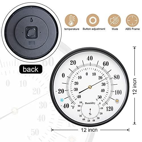 Mumtop Indoor Outdoor Thermometer - 12 Inch Outdoor Wall Hanging Thermometer Hygrometer With Large Numbers, Weather Thermometers For Patio, No Battery Needed(White) #TOP5