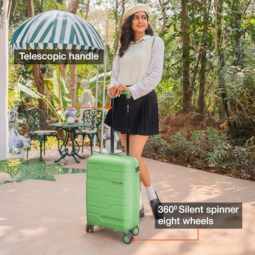 Image of Nasher Miles Polypropylene 360 Degree Paris Hard-Sided Cabin Luggage 20 inch | 55cm | 8 Wheels Small Trolley Bag for Travel | Suitcase (Avocado Green)