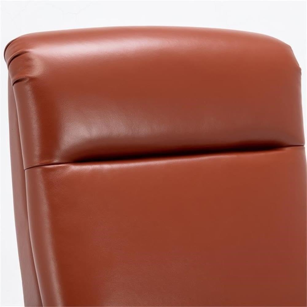 Bowery Hill Mid-Century Leather Arm Recliner, Caramel Finish, Top-Grain Aniline-Dyed Leather Upholstery, Chestnut Brown Wood Arms, Push Back Design, Cushioned Headrest, Padded Footrest, 42.5"H x 30"W