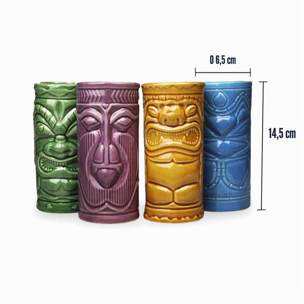 mikamax – Tiki Mugs – Bicchierini Set di 4 – Cocktail Mai Tai –– Tazze in Ceramica – 29 x 8 x 15 cm – Drinks – Glasses