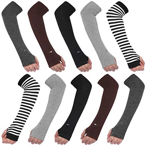 AoToZan 5 Pairs Arm Warmers Knitted Thumb Hole for Women, Winter Wrist Long Gloves Fingerless Mittens Cover