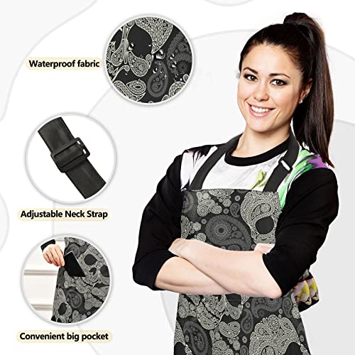 Alaza Skull Paisley Halloween Waterproof Apron W/ Pockets Oven Mitts Set Pot Holders Kitchen Linen Sets #TOP1