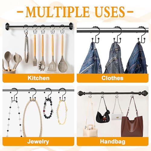 Shower Curtain Hooks, 12 Pcs Rustproof Metal Shower Curtain Rings,Free Sliding Double Shower Hooks for Shower Curtain & Liners, Shower Curtain Hangers for Bathroom Shower Curtain Rods Curtains (Black)