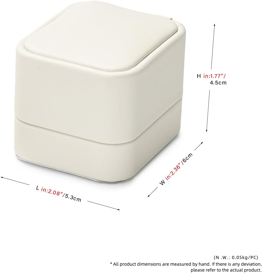 Oirlv Luxury Leather Jewelry Ring Box Engagement Ring Box Wedding Day Keepsake Box(Creamy-white) - Image 8