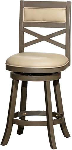 Miniatura 20 de DTY Indoor Living Meeker X Back Taburete giratorio de tela, altura de mostrador de 24 pulgadas, acabado cereza, asiento de tela beige Asiento de