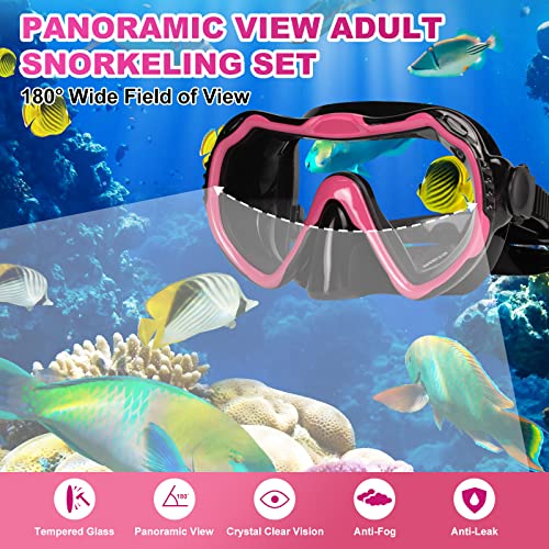 Piyazi Snorkeling Gear For Adults, Panoramic Wide View Mask And Full Dry Top Snorkel Set, Anti-Fog Tempered Glass Scuba Diving Package With Travel Bag Ear Plug For Snorkeling Scuba Diving Swimming #TOP1