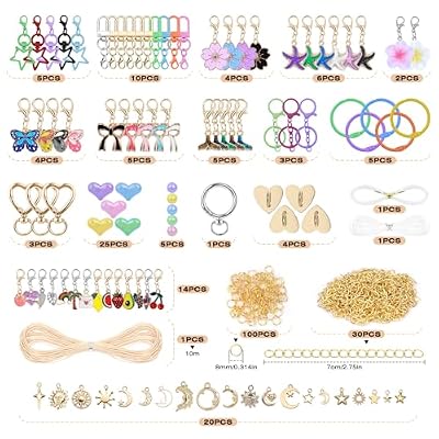 ATCCPYDM 253 Pcs Keychain Making Kit,with Charms & Keychain Clips,DIY Bag Charms,Bracelet,Bead Key Chain Making Kit for Adults DIY Crafting and Jewelry Making Supplies