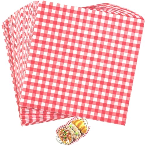 200 Pcs Red Checkered Deli Paper 7x7 Inch Greaseproof Wax Paper