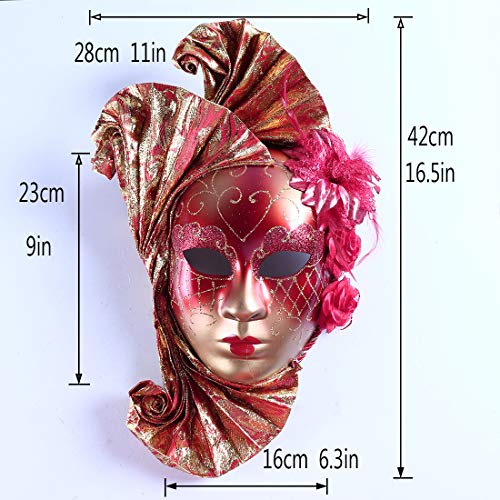 Yu Feng Full Face Masquerade Venetian Mask For Elegant Female(Red) #TOP1