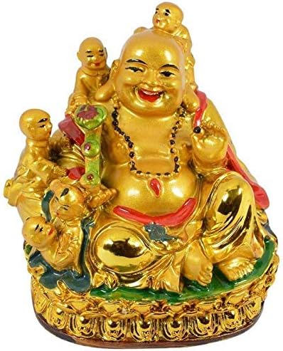 GJ Laughing Buddha with Children Showpiece, (Standard, Gold), 7 cm , 7 cm , 5 cm