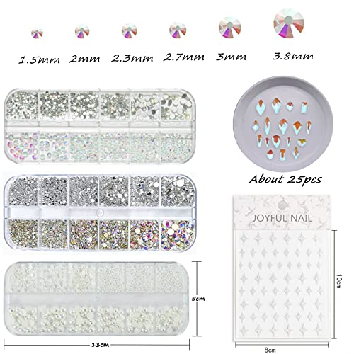 Nail Rhinestones Flatback Ab Rhinestones Pearls Nail Gems-Sparkle Nail Charms Art Clear Crystals Half Round Design Nail Accessories For Nail Diy #TOP5