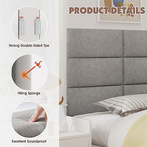 Yojoker Upholstered Wall Mounted Headboard, 3D Soundproof Wall Panels Peel and Stick Floating Headboards for Queen Size Bed, Boho Dorm Tufted Bed Headboard in Beige (9 Panels, 10\" x 24\")