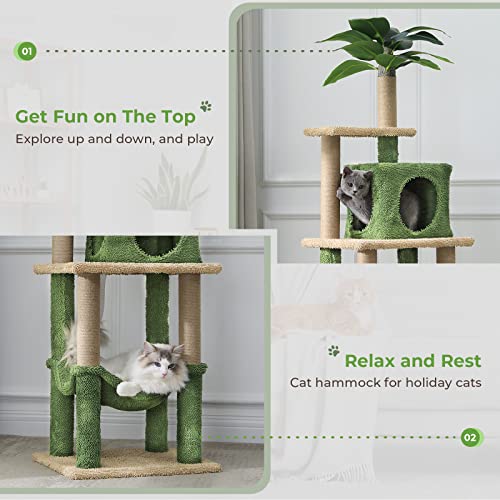 Msmask Cat Tree, 60 Inches Cat Tower With Scratching Posts, Cat Condo, Top Platform, Large Hammock, Cat Play House With Artificial Palm Leaves, Plush Ball #TOP3
