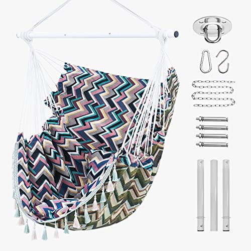 Hfkj Hammock Chair Hammock Swing Chair For Adults Hanging Swing Detachable Steel Support Bar 500Lbs Capacity (Color702) #TOP6
