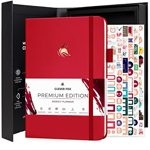 Clever Fox Planner Premium – Undated Weekly & Monthly Planner Organizer for Productivity & Time Management, A5 (Red)