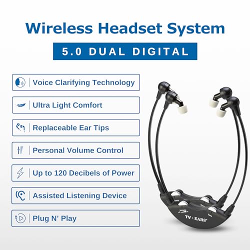 TV · EARS 5.0 Dual Digital Wireless Headset System for Watching, Includes 2 Headsets & RF Transmitter Compatible with Most TV Brands, Ideal for Seniors & with Hearing Difficulties by TV · EARS - Image 2
