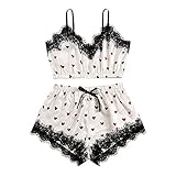 HHoo88 Pajamas Set Womens Sexy Lingerie Satin Cami Camisole and Shorts Set Nightwear Sweet Printed...