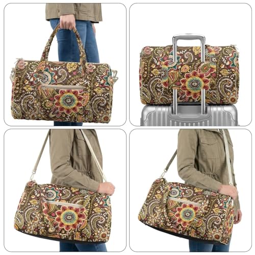 Cugasmar Hippie Van Quilted Tote Bag for Women Large Duffle Bag for Travel Mandala Floral Print with Padded Adjustable Strap Boho Chic Weekender by Cugasmaru - Used condition - Image 4