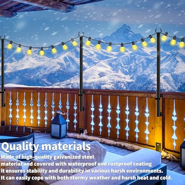 AILBTON 4 Pack 5Ft String Light Poles,Light Poles for Outside String Lights,Outdoor Light Poles with Fence Bracket,Metal Pole Stand for Patio,Backyard,Deck