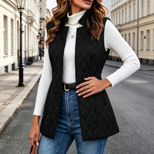 Quilted Vests for Women Lapel Open Front Sleeveless Winter Puffer Vest - image 5