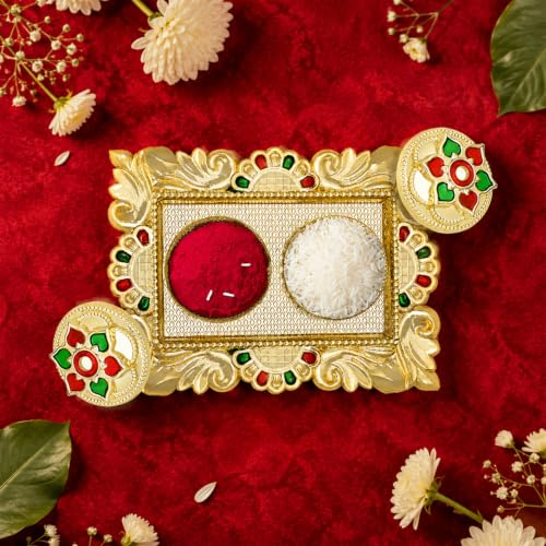 Image of Oblivion Rakhi with Pooja Thali Combo for Brother - Multicolour Set with Tilak, Silver-Coloured Coin & Greeting Card
