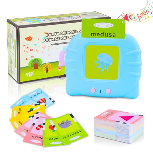 Italiano Standard, Flashcard Giocattoli Educativi per Bambini da 1-6 Anni, 120 Fogli 240 Parole per L'apprendimento Audio, Giocattoli Sensoriali Montessori per La Logopedia Dell'autismo Blu