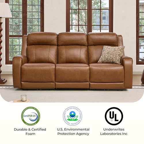 Image of CHITA Genuine Leather Power Recliner Sofa, Loveseat with Console, Saddle