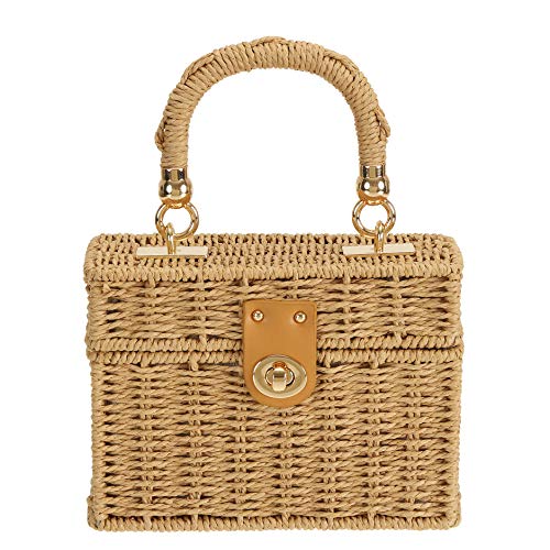 So'each Women's Handbag Wicker Square Crossbody Rattan Bag Boho Crossbody Bag Beige - Image 6