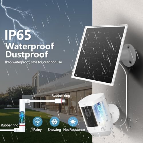 Image of 6W Solar Panel for Ring Camera, Solar Charger Compatible with Ring Spotlight /Stick Up Cam Battery /Plus /Pro, Waterproof Solar Charger with USB-C & Barrel Plug, 10ft Long Cable with Fast Charging
