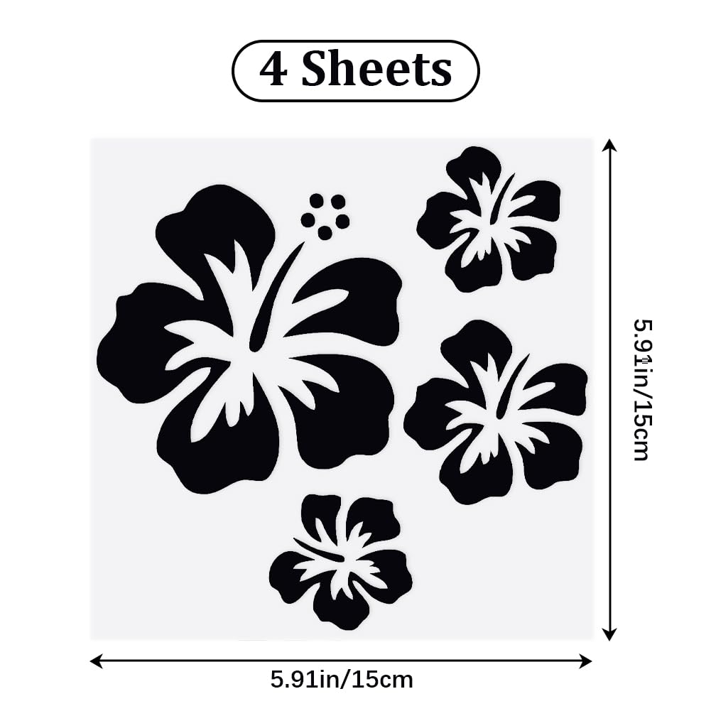 4 Autocollants Voiture Hibiscus Noir – PVC étanche – Avec Raclette – Décoration Moto, Vélo, Mur - 5