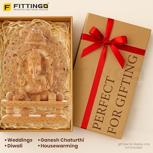 Image of Wooden Ganesh Idol /Handcraft Floral Arch Design Ganesh Murti /Wooden Ganesha Statue for Home Decor /Ganpati Murti for Home Temple, Pooja Room, Office & Festive Gifting (11.81 Inch)