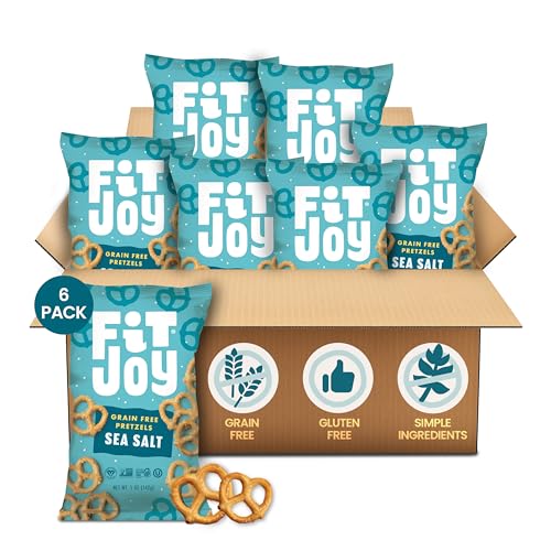 Image of FitJoy Sea Salt Pretzels (Pack of 6, 5 Oz) - Dairy, Nut & Gluten Free Snacks - Grain Free Cassava Root & Chickpea Flour Vegan Pretzel Twists - Classic Snack Pretzels for Moms, Children and More