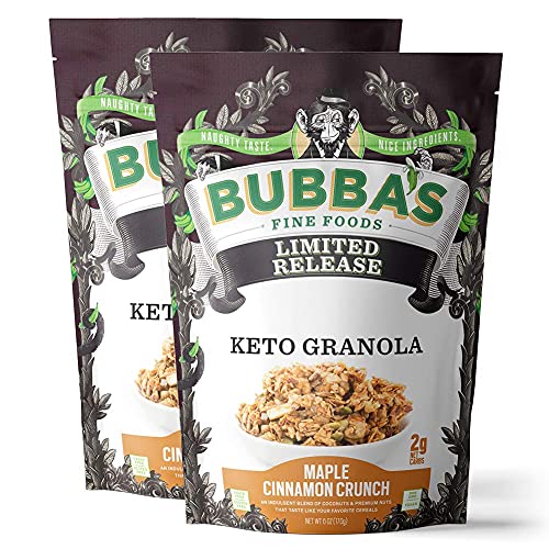Keto Granola High Protein Snack, Pack of 2 (6oz) - Maple Cinnamon Crunch - Breakfast Blend of Coconut, Seeds & Nuts - 2g Net Carbs, Gluten & Grain-Free, Kosher & Contains Nuts by B. Fine Foods