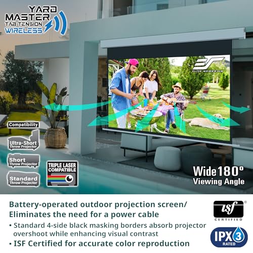 Image of Elite Screens Yard Master Tab Tension Wireless, 125-INCH Diag. 16:9 Outdoor Motorized Projector Screen, Built-in Rechargeable Lithium-Ion Battery, OMS125WHT-BAT-ELEC-X