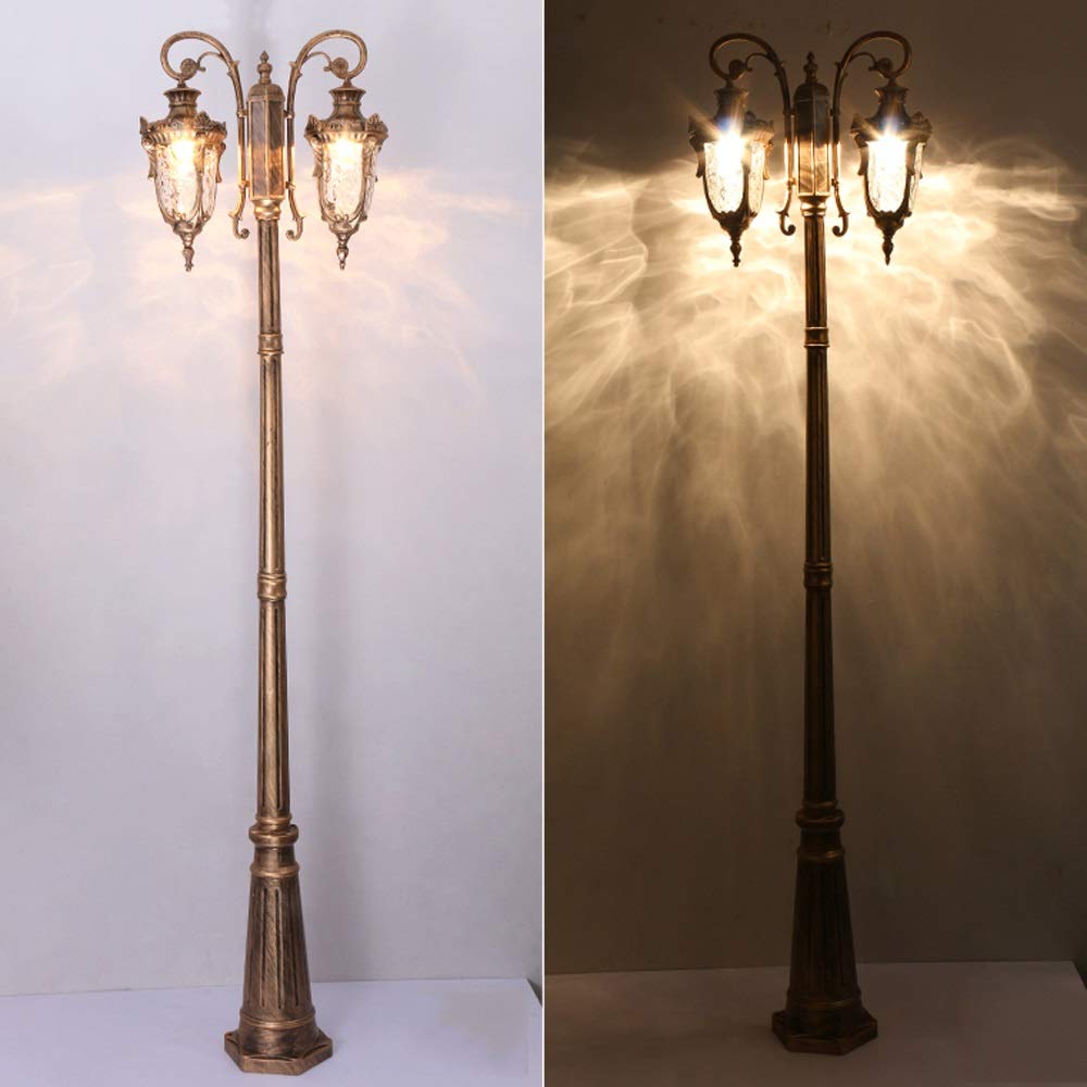 Farola de Poste Alto para Calle, E27, 2 Luces, Exterior, Estilo Vintage, para Camino, de Cristal, IP54, Resistente al Agua, de Aluminio Fundido a presión, para jardín o p,Height 2.4m