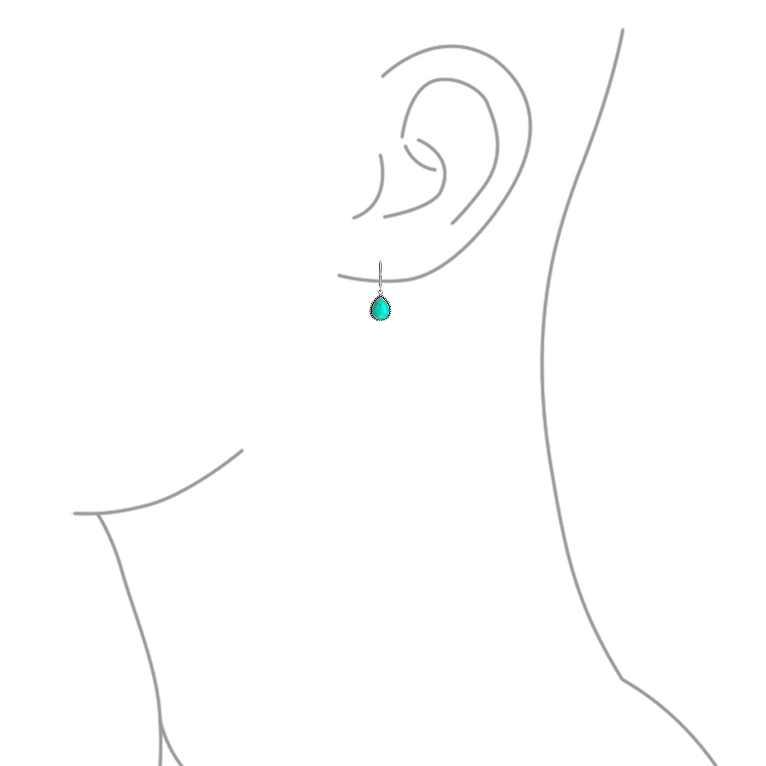 Boho Western Stil Milgrain Einstellung Halbedelsteine Lapis Türkis Jade Onyx Quarz Pear Shaped Träne Lever Back Baumelnd Drop Ohrringe Für Frauen Teen Oxidiert .925 Sterling Silber