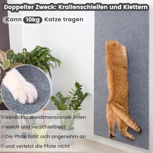 200 * 40CM Kratzmatte Selbstklebend, Selbstklebend Kratzmatte Katze, Kratzschutz Sofa Katze, DIY Kratzbretter kratzwand für Möbel Kratzteppich Couch-Schutz, Graublau