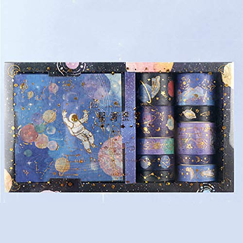 Doraking DIY 10Rolls Foil Gold Decorative Purple Universe Stars Washi Masking Tapes Stickers Set for Scrapbooking, Gift Wrapping, Decoration, Arts & Crafts (Space Traveler)