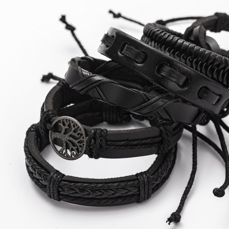 PINKPIN Adjustable Braided Leather Bracelets for Men Women Wrap Cuff Bracelet Cords Ethnic Tribal Handmade Wrap Wristband Bracelets Set2