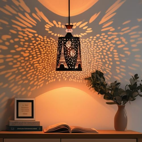 Image of Groeien Black Finish Metal Crystal Hanging Pendant Ceiling Lamp Fixture | Chandelier for Home, Indoor, Outdoor,Living Room, Bedroom(Bulb not Included) (Eiffel Tower, 1)